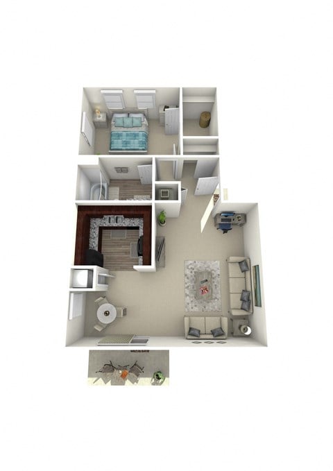 Floor plan for 1 bed, 1 bath, 600 sqft